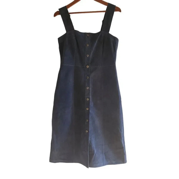New $228 Free People Women's Blue Mini Dress 100% Cow Leather Button Dow… - Picture 1 of 9